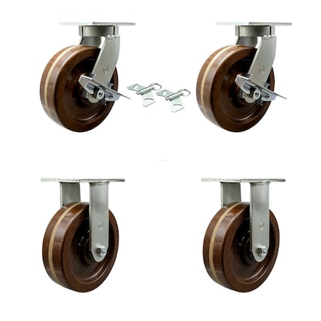 Service Caster 10'' Heavy Duty High Temp Phenolic Caster Set 2 Swivel Lock and Brake 2 Rigid, 4PK CRAN-KP92S1030-PHRHT-SLB-BSL-2-R-2